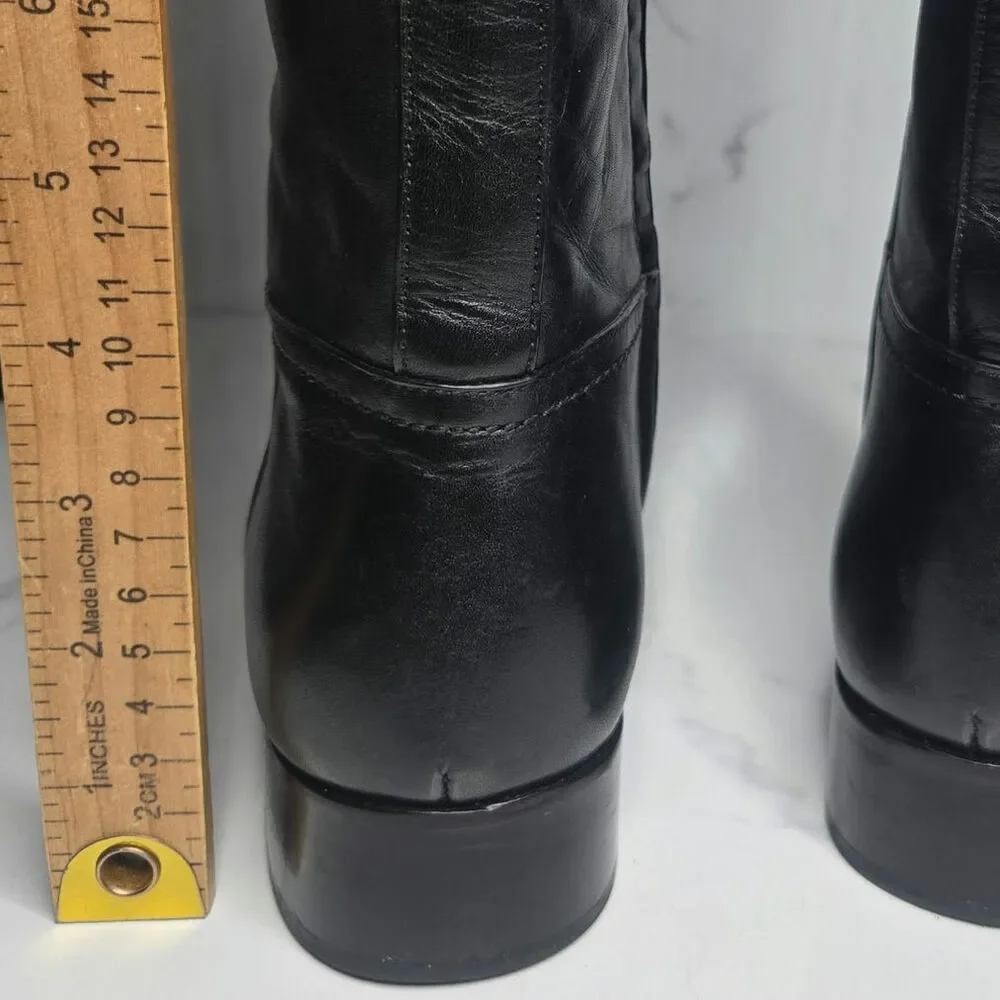 New Tory Burch Womens Ashlynn Black Leather Gold Logo Tall Riding Boots 8.5